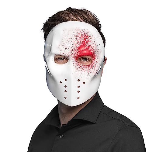 MIMIKRY Horror Hockey Maske Weiß mit Blutspritzern Freitag der 13. Halloween Killer Jason Halloween von MIMIKRY