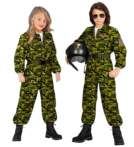 MIMIKRY Kinder-Kostüm Kampfjet Pilot Camouflage Grün Kampfflieger Piloten-Overall Jetpilot Kampfpilot Flieger Army, Größe:116-4 bis 5 Jahre von MIMIKRY
