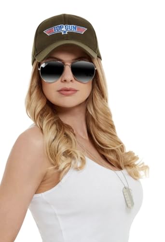 MIMIKRY Kostümzubehör Set Top Gun Kappe Brille Kette mit Dog Tag Jetpilot Kampfjet Pilot Kampfflieger Kampfpilot Flieger Army von MIMIKRY