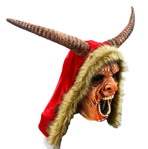 MIMIKRY Krampus Horror Latex Maske mit Hörnern Nikolaus Kapuze und blutigen Zähnen Weihnachten Dämon Halloween von MIMIKRY