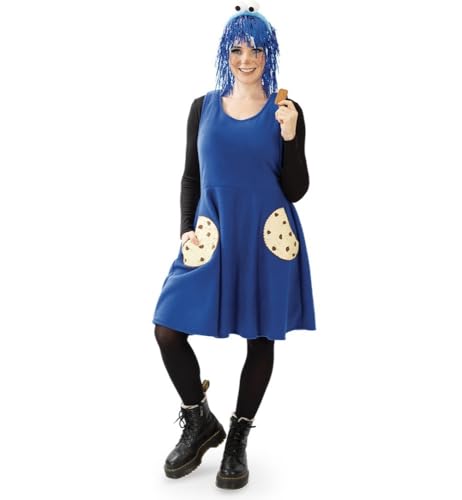 MIMIKRY Krümelmonster Fleece-Kleid mit Keks-Taschen Damen-Kostüm Keksmonster Cookie Monster, Größe:L von MIMIKRY