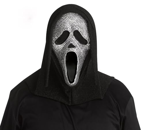 MIMIKRY Original Ghost Face Scream Maske mit Strass und Glitzer-Kapuze Halloween Horror Geist Film von MIMIKRY