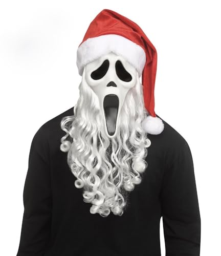 MIMIKRY Original Ghost Face Scream Santa Claus Maske mit Bart und Nikolaus-Mütze Halloween Horror Weihnachtsmann von MIMIKRY