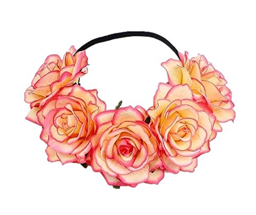 MIMIKRY Rosen Stirnband Hippie Gothic Festival Kopfschmuck Haarkranz Haarband Blumenkrone, Farbe:Beige/Pink von MIMIKRY