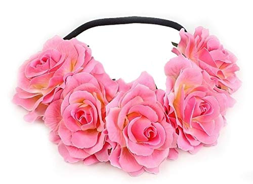 MIMIKRY Rosen Stirnband Hippie Gothic Festival Kopfschmuck Haarkranz Haarband Blumenkrone Damen, Farbe:Rosa von MIMIKRY