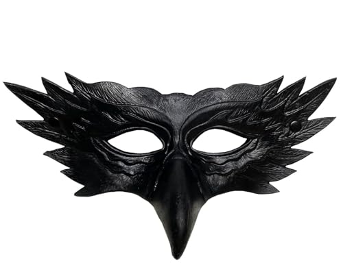 MIMIKRY Halbmaske Eule Uhu Maske mit langem Schnabel Vogel Eulenmaske Venedig Maskenball Commedia dell'arte Adler, Farbe:Schwarz von MIMIKRY