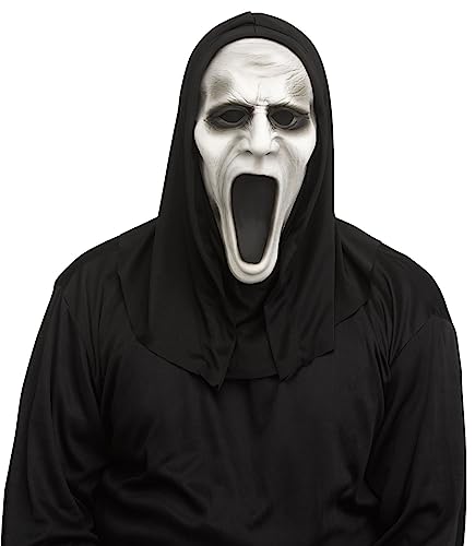 MIMIKRY Silent Screamer Maske Schreiendes Gesicht mit Kapuze Schwarz/Weiß Halloween Horror Geist von MIMIKRY