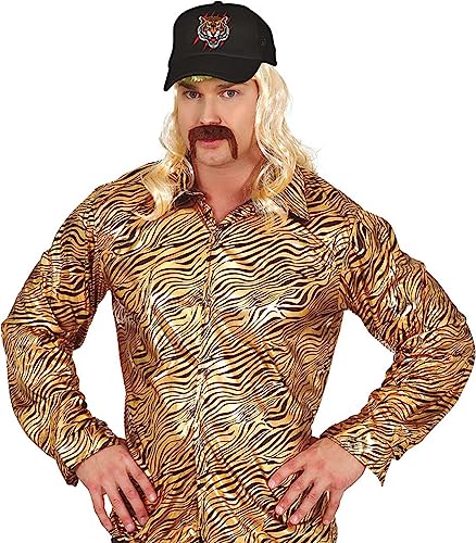 MIMIKRY Tiger King Herren Kostüm-Set Joe Exotic Hemd Gold/Schwarz mit Zebra-Muster und Kappe, Größe:L von MIMIKRY