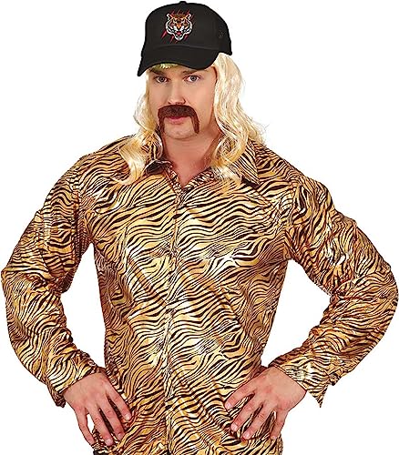 MIMIKRY Tiger King Herren Kostüm-Set Joe Exotic Hemd Gold/Schwarz mit Zebra-Muster und Kappe, Größe:M von MIMIKRY