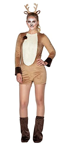 MIMIKRY Weiches Rehkitz Damen Kostüm Jumpsuit Schwanz Stulpen Nicki Teddy Bambi REH, Größe:36 von MIMIKRY