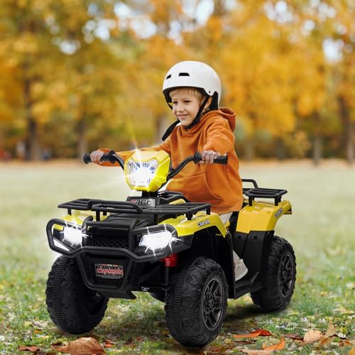 12V Elektrofahrzeuge,Elektro Kinderquad, Elektro-Quad mit LED und Musik, Elektroauto, Kinderfahrzeug,88 x 47 x 52 cm (gelb) von MINENICE