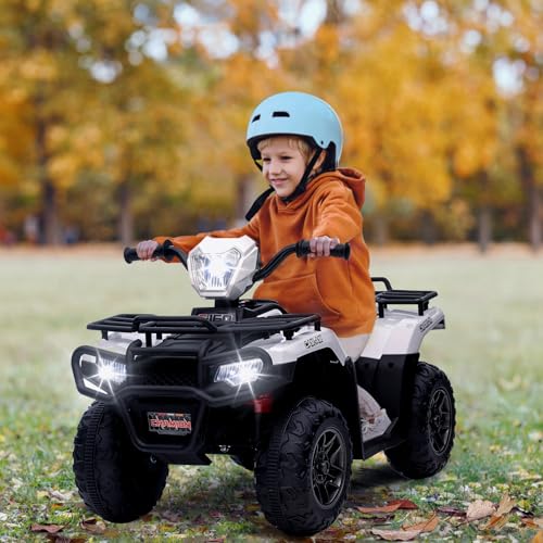 12V Elektrofahrzeuge,Elektro Kinderquad, Elektro-Quad mit LED und Musik, Elektroauto, Kinderfahrzeug,88 x 47 x 52 cm (weiß) von MINENICE