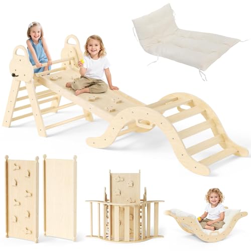 7-in-1 Montessori-Klettergerüst Set: Indoor-Kletterdreieck, Kletterbogen mit Kissen und Rutsche, Holzkletterspielzeug, Klettergerüst für 1-5 Jahre 7-in-1 Montessori-Klettergerüst Set: Indoor-Kletterdreieck, Kletterbogen mit Kissen und Rutsche, Holzkletterspielzeug, Klettergerüst für 1-5 Jahre von MINENICE