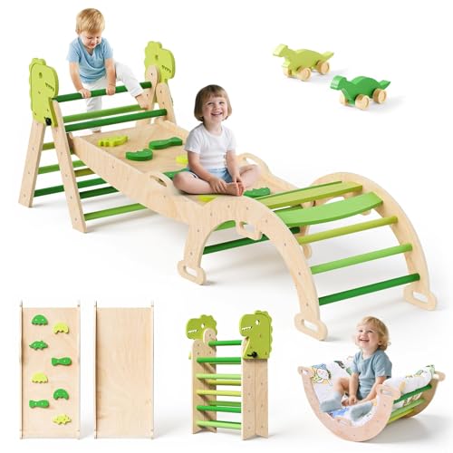 9-in-1 Klettergerüst Set mit Dinosaurier-Form: Indoor-Kletterdreieck, Kletterbogen mit Kissen, Rutsche und Dinosaurierauto, Holzkletterspielzeug, Klettergerüst für 1-6 Jahre 9-in-1 Klettergerüst Set mit Dinosaurier-Form: Indoor-Kletterdreieck, Kletterbogen mit Kissen, Rutsche und Dinosaurierauto, Holzkletterspielzeug, Klettergerüst für 1-6 Jahre von MINENICE
