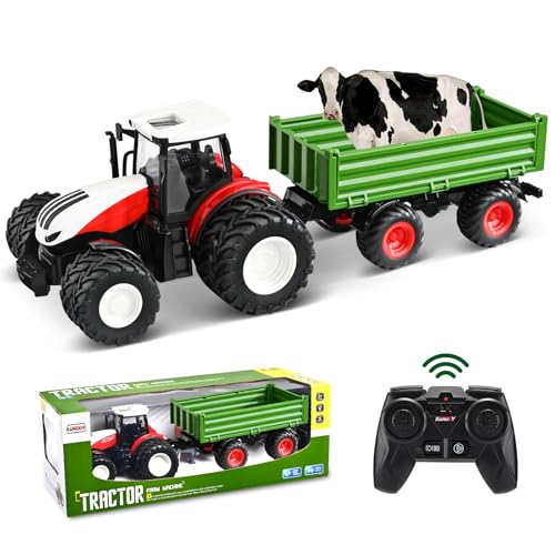 MINENICE 1:24 Landwirtschaftliche Traktor, Ferntraktor für Kinder, elektrisch, mit Anhänger, landwirtschaftliches Spielzeug für Jungen und Kinder (grün) von MINENICE