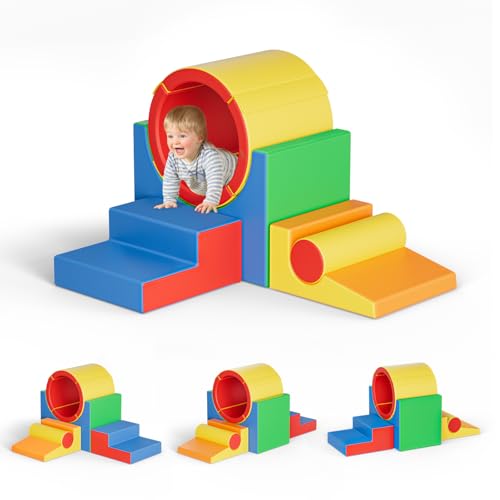 MINENICE Kinder Schaumstoffbausteine, große Schaumstoffbausteine, Indoor-Kletterblöcke, Kinderklettergerüste (Bunt Tunnel-5pcs) von MINENICE