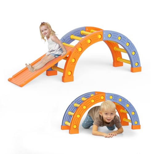 MINENICE Montessori Klettergerüst Set, Indoor Kletterdreieck mit Halbrund,Rutsche aus Kunststoff Kletterturnhalle für Babys (Orangeblau 004) von MINENICE