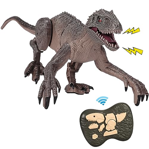 MINGPINHUIUS Ferngesteuertes Dinosaurier Spielzeug, Velociraptor Spielzeug mit LED-Lichtern, realistischem Gebrüll, Leuchtende Augen und Kopfschütteln, Tolles Geschenk für Kinder von MINGPINHUIUS