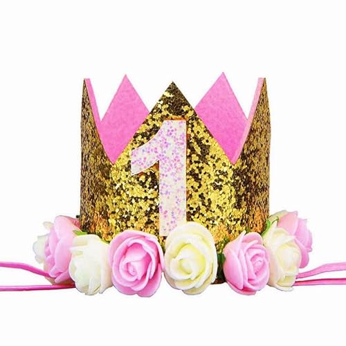 MINGZE 1-3 Jahr Geburtstag Baby Krone, Haarschmuck Stirnband Kopfband Turban Haarband Stirnbänder Prinzessin Tiara Haar Zubehör schmuck Babyschmuck Babygeschenke Golden Für Babys Baby Mädchen Kids (1) von MINGZE