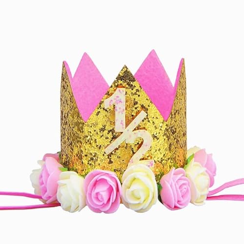 MINGZE 1-3 Jahr Geburtstag Baby Krone, Haarschmuck Stirnband Kopfband Turban Haarband Stirnbänder Prinzessin Tiara Haar Zubehör schmuck Babyschmuck Babygeschenke Golden Für Babys Mädchen Kids (1/2) von MINGZE