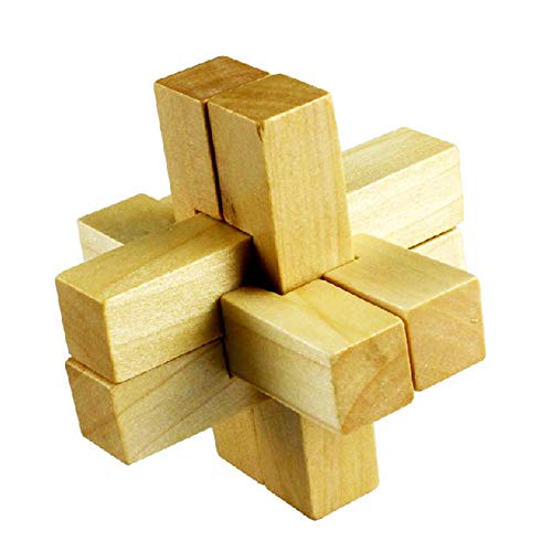 MINGZE 3D Holzpuzzle Denksportaufgaben, Knobelspiele Geduldspiel aus Holz Holzspielzeug, Logisches Spielzeug und Geschenk für Kinder und Erwachsene (Holzfarbe) von MINGZE