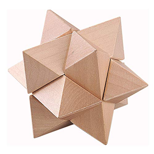 MINGZE 3D Holzpuzzle Denksportaufgaben, Knobelspiele Geduldspiel aus Holz Holzspielzeug, Logisches Spielzeug und Geschenk für Kinder und Erwachsene (Holzfarbe) von MINGZE