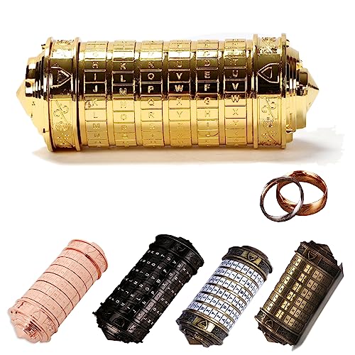 MINGZE Da Vinci Code, Zylinderschloss Box Mini Cryptex Retro Alphabet Sperren Valentinstag Freundin Freund Weihnachten Geburtstag Interessantes Kreatives Romantisches Geschenk（ golden） von MINGZE