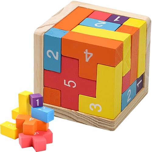 MINGZE Holzpuzzles Denkaufgabe Spielzeug 54 T-förmigen Blöcke Geometrische Intelligenz Spiel Sphere Puzzles Für Erwachsene/Kinder(Regenbogen) von MINGZE