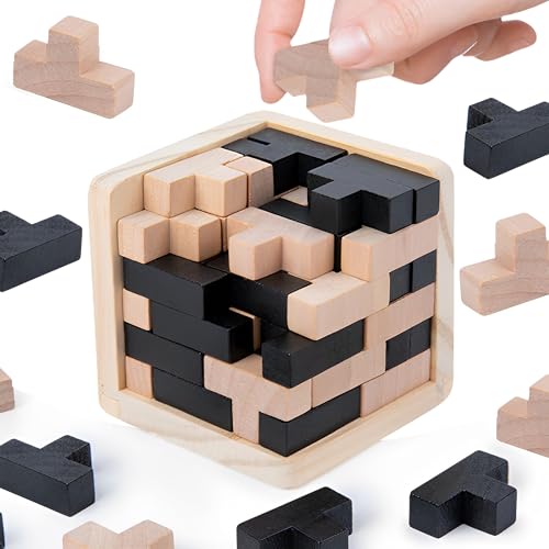 MINGZE Holzpuzzles Denkaufgabe Spielzeug 54 T-förmigen Blöcke Geometrische Intelligenz Spiel Sphere Puzzles Für Erwachsene/Kinder von MINGZE