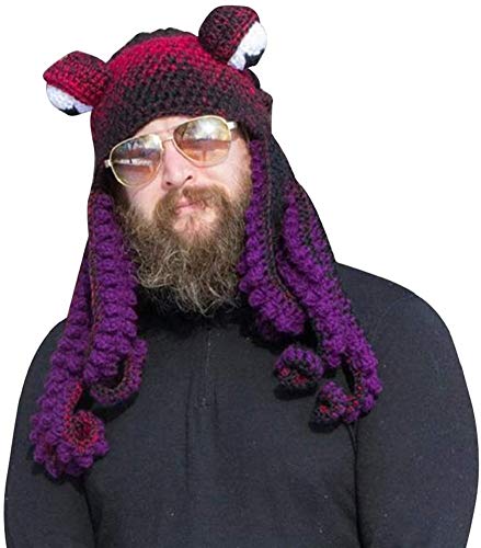 MINHADISI Handgewebte Gestrickte Mütze, Erwachsene Unisex Lustige Cartoon Octopus Lange Tentakel Augen Hut Cosplay Hut, Für Party Requisiten (Tippe E) von MINHADISI