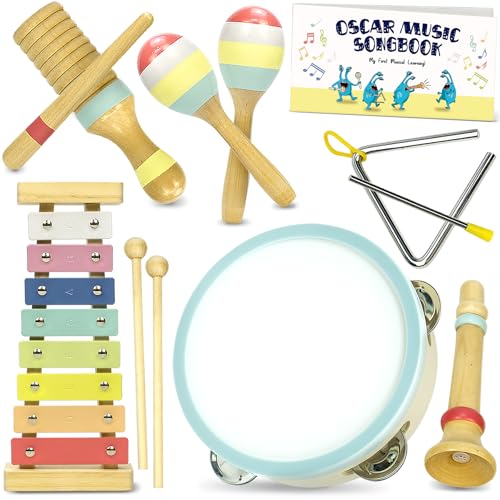 MINIARTIS Kleinkind-Musikinstrumente | Montessori-Baby-Musikspielzeug aus Holz für Kleinkinder 1–3 Jahre | Modernes Boho-Xylophon mit 15 Liederbüchern | Neutrale Farben, Percussion-Instrumenten-Set von MINIARTIS