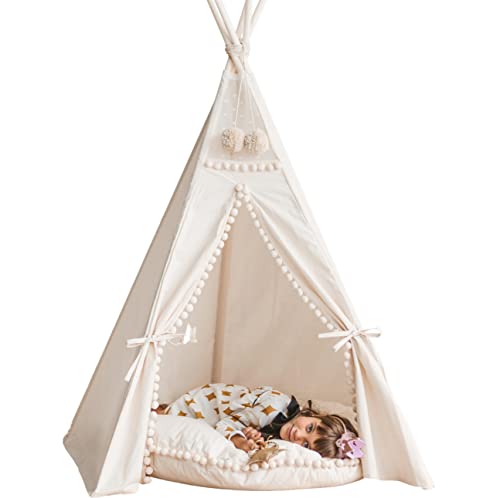 MINICAMP Kinder Tipi-Zelt - sehr strapazierfähiges, originales Tipi-Zelt aus naturbelassenem Canvas - Spielzelt mit Bommel-Verzierungen für Kinder von MINICAMP