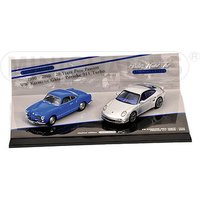 MINICHAMPS® 402902010 1:43 DOUBLE SET PORSCHE 911 TURBO (997) - 2010 SILVER / VW KARMANN GHIA COUPE - 1955 BLUE - '20 YEARS MC L.E. 2028 pcs. von MINICHAMPS