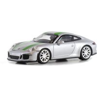 MINICHAMPS® 870066225 1:87 PORSCHE 911 R - 2016 - SILVER W/ GREEN STRIPES von MINICHAMPS