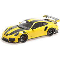 MINICHAMPS 1:18 PORSCHE 911 (991.2) GT2RS - 2018 - YELLOW W/ WEISSACH PACKAGE W/ BLACK WHEELS von MINICHAMPS