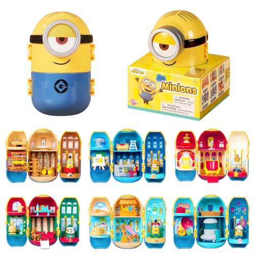 Minions Blind Box Figuren, Spielzeug Überraschende Party Serie, Mini Figuren Set für Home Decor Desk Accessories, Delicate Ornament with Stickers & Accessories for Adults & Kids Age 3+, 1 Pack von MINIONS