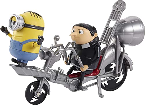 Minions Mattel GMF15 - Gru mit Pedal-Power, ca. 16 cm groß, bewegliche und interaktive Actionfigur mit Zubehörteilen aus dem Film, tolles Geschenk für Fans ab 4 Jahren von MINIONS