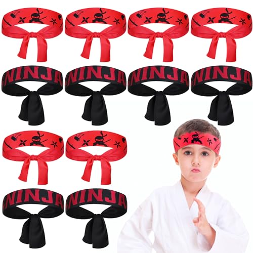 MINISOISO 12 Stück Ninja Karate-Stirnband, Bonboniere zum Thema Ninja, Geschenke für Kinder und Jungen für Geburtstagsfeiern (Rot, Schwarz) von MINISOISO