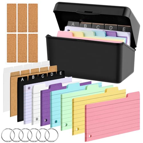 MINISOISO Flashcards Box für schwarze Indexkarten, mehrfarbig, inklusive 230 Flash Cards Farben, 15 PP-Karten, 6 Kreise mit beweglichen Blättern, 6 Etiketten aus Kiefer, für Büro und Schule von MINISOISO