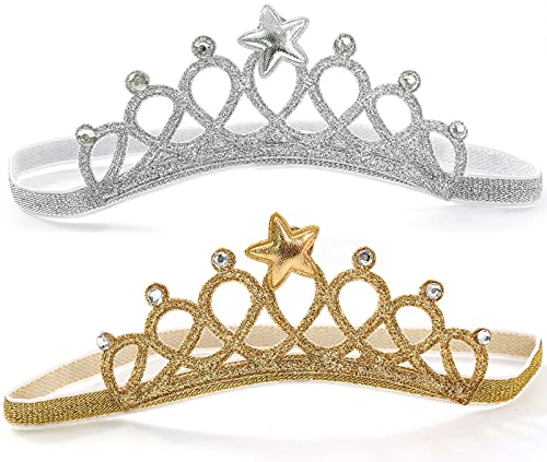 MINSHUXI 2 Stück Crown Stirnband Kinder Krone Baby Madchen Krone Haarband Elastisches Kinderprinzessin Tiara Sparkling Crown Stirnband für Neugeborenen Baby Parties Geburtstag von MINSHUXI