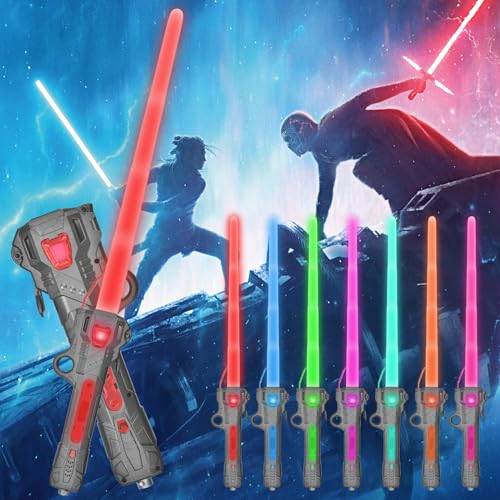 MINSHUXI Lichtschwert Kinder Leuchtschwert Kinder Retractable LED Lightsaber Spielzeug Laserschwert Kinder Spielzeug mit Licht und Sound von MINSHUXI