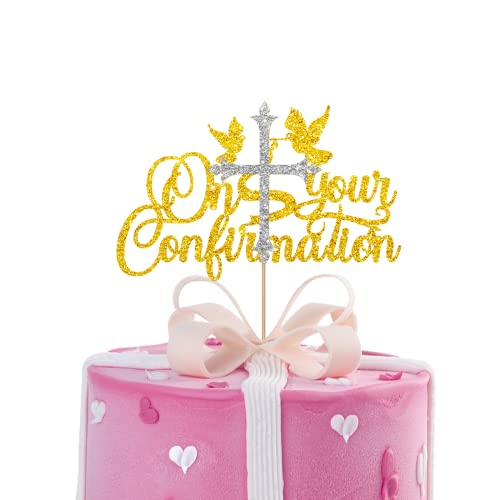 On Your Confirmation Cake Topper My Baptism Cake Topper God Bless Cake Decor, Baby Taufe Party Supplies Dekoration - Weiß & Gold Glitter von MINUET MINUTE