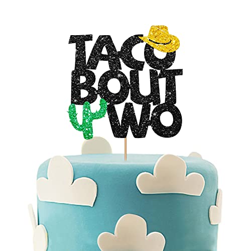 Taco Bout Two Cake Topper, Dos Fiesta Party Dekor, mexikanische Baby's 2nd Birthday Kuchen Dekor, Happy 2nd Birthday Dekoration, Taco Twosday Birthday Party Supplies - Grün & Gold Glitter von MINUET MINUTE