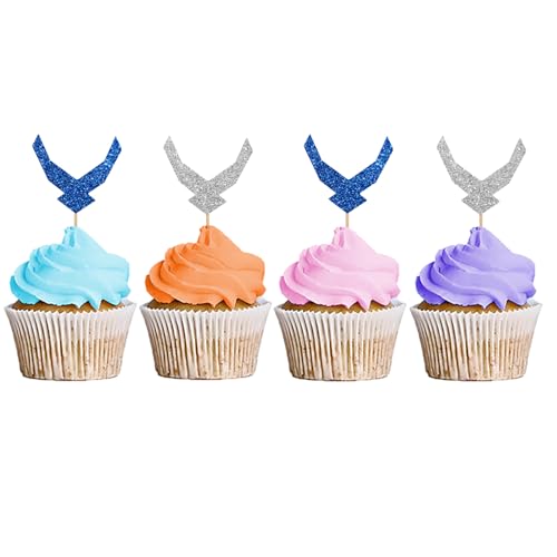 United States Air Force Cupcake Topper, USAF Wing Cupcake Topper, Mittelstück, Luftwaffe, Party-Dekoration, Ruhestand, Party-Dekoration, Silber & Schwarz Glitter von MINUET MINUTE