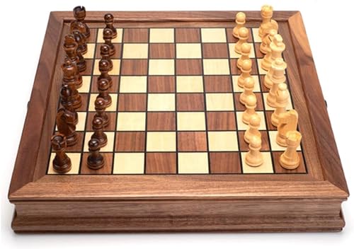 Schach Magnetisches Massivholz Desktop Klassische Spielsammlung Metall Schachset mit Holzbrett und Aufbewahrung von MIOBER