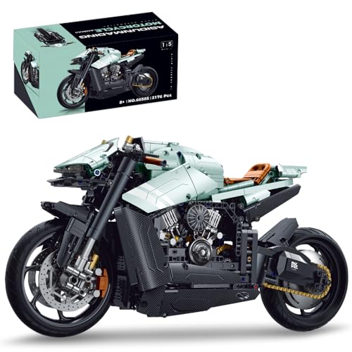 MISINI 60505 Technologie Motorrad Baustein Kit, 2176 Stücke MOC 1:5 Proportionale Sammelbare Super Motorrad Modell Kit, Baustein Motorrad Set für BAU und Anzeige von MISINI