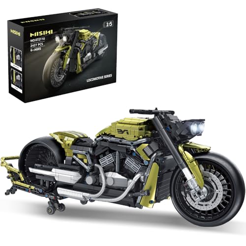 MISINI 672110 Nachtphantom Motorrad Bausteine Set 2427 PCS Klemmbausteine 1:5 V2 Technologie Lokomotive Modell Ziegel mit Licht, Geschenk für Männer Teens von MISINI