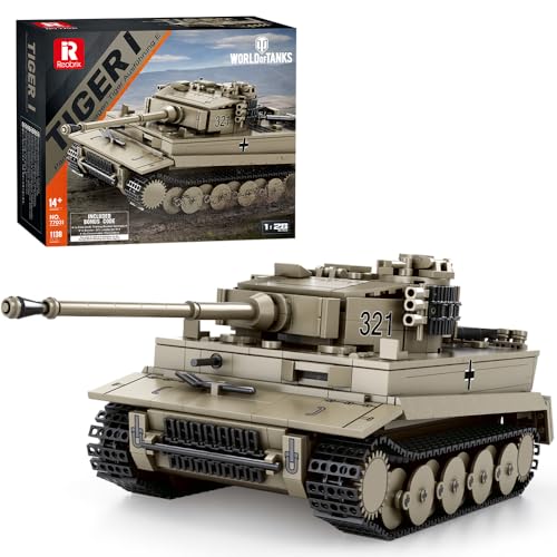 MISINI 77031 Welt der Panzer Deutscher 1:28 Tiger I Tank Baustein Set, 1138 PCS schwere Panzer Modell Geschenk für Jugendliche und Erwachsene, Bonus Welt der Panzer Spiel Requisiten Redemption Card von MISINI