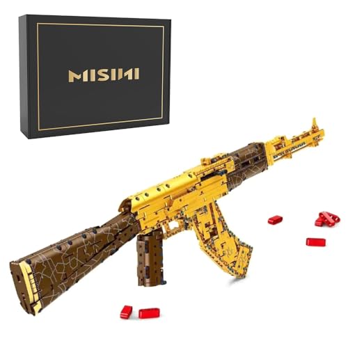 MISINI M6001 Gold AK47 Bausteine Set 1548 Pcs Klemmbausteine, Frühe Bildung Montage Pistole Modell Spielzeug, MOC Technologie Gewehr Modell mit Schießfunktion Baustein Spielzeug Jungen Geschenk von MISINI