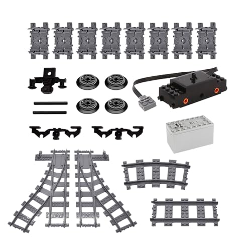 MISINI Technik City Zug Schienen Bausatz, 39 Stück Zug Bausteine Eisenbahn Weichen Gerade Gebogene Biegsame Schienensegmente Zubehör, Zug Power Motor Set von MISINI